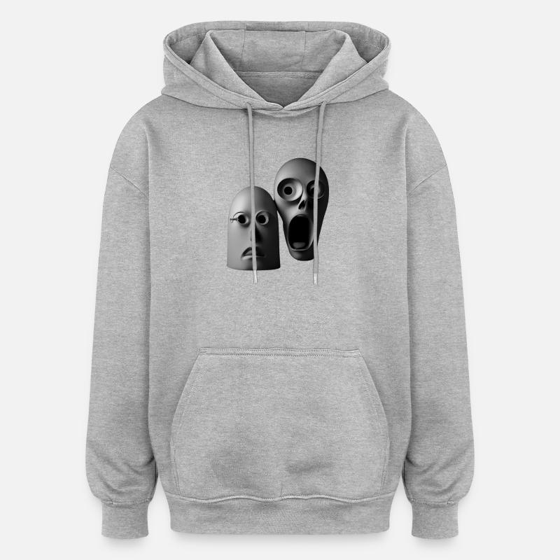 Illustration expressive de masque de crâne - Sweat à capuche oversize unisexe - gris chiné