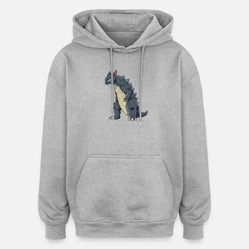 Katze als Echse - Oversized Unisex Hoodie - Grau meliert