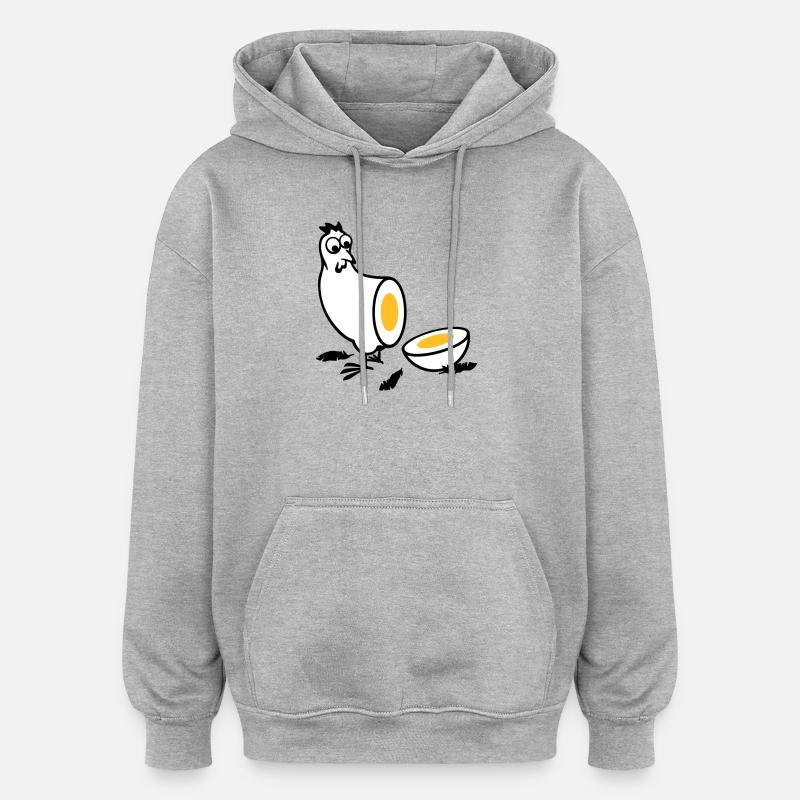 Huhn oder Ei - Oversized Unisex Hoodie - Grau meliert