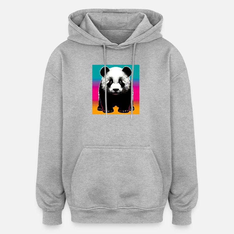 panda - Sweat à capuche oversize unisexe - gris chiné