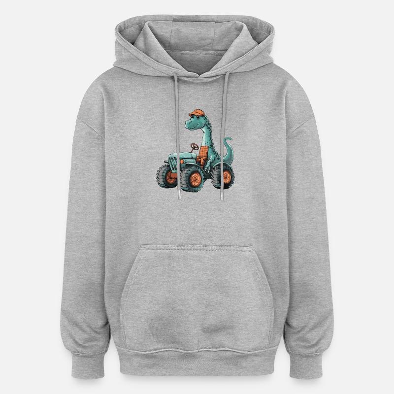 Dinosaurier brontosaurus Traktor Farmer - Oversized Unisex Hoodie - Grau meliert