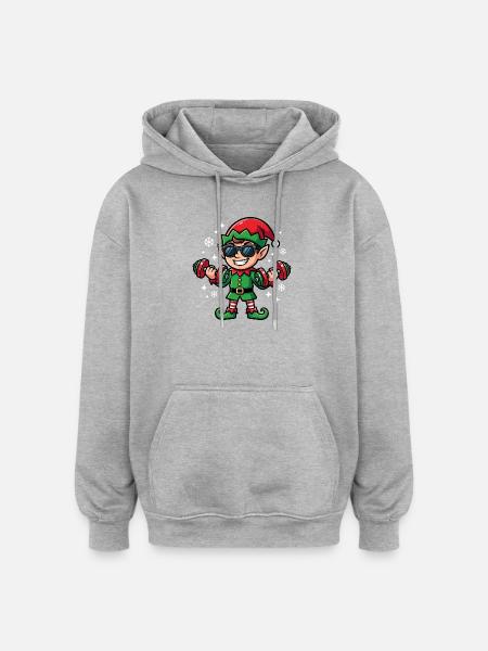 Christmas Elf Weightlifting Gym for Men - Oversized Unisex Hoodie - heather grey