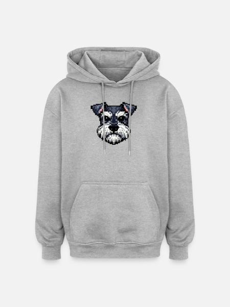 Pixel Dogs Schnauzer-porträtt i retrostil - Oversized luvtröja unisex - gråmelerad