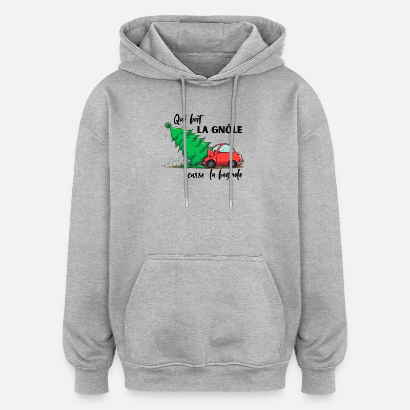 QUI_BOIT_LA_GNOLE_CASSE DAS AUTO - Oversized Unisex Hoodie - Grau meliert
