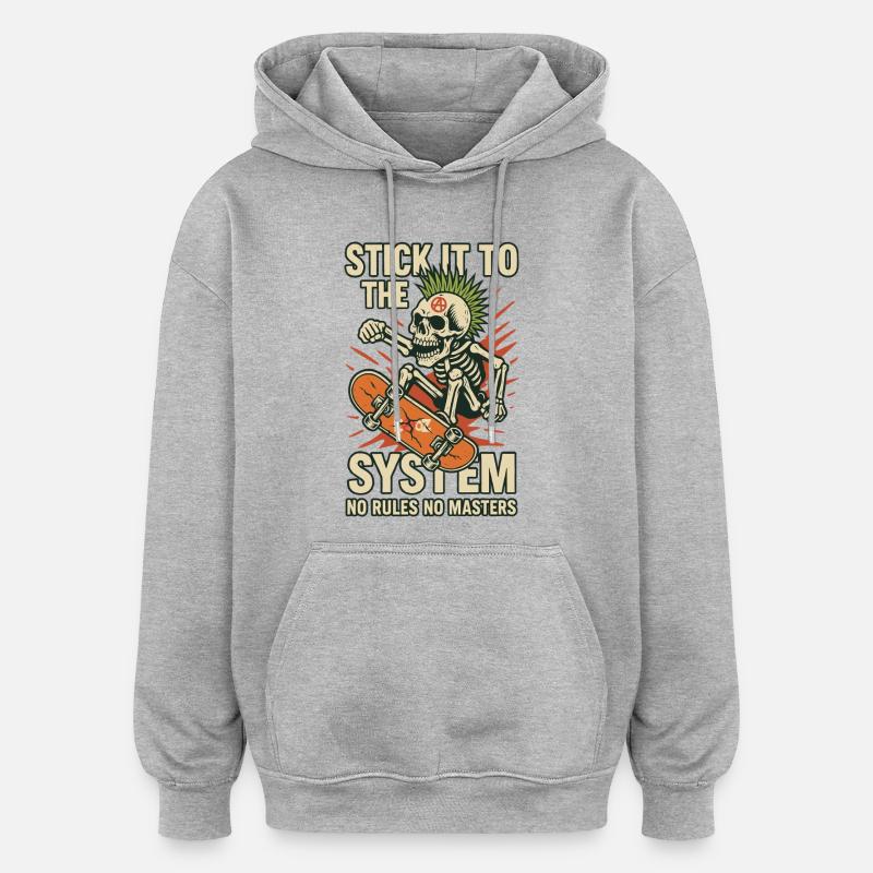 Skateboard Skeleton contre le système - Sweat à capuche oversize unisexe - gris chiné