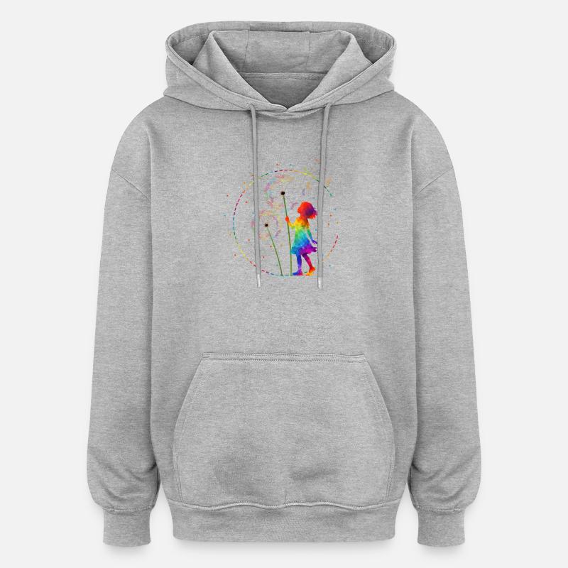 Regenbogen Mädchen mit Pusteblume - Oversized Unisex Hoodie - Grau meliert