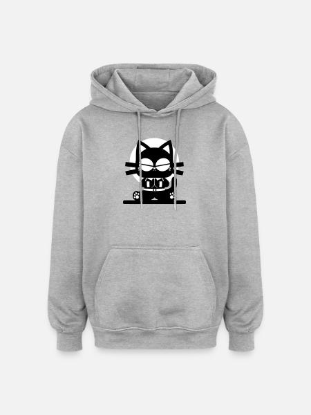 Zen Katze Meditation Minimal Design - Oversized Unisex Hoodie - Grau meliert