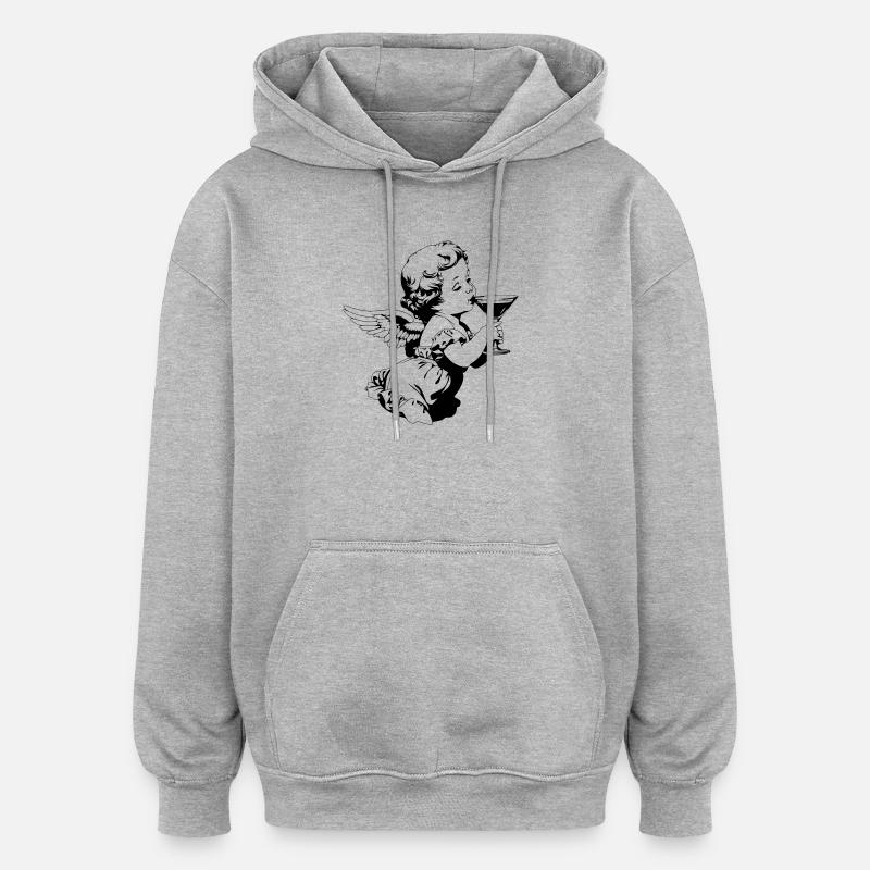 Cocktail Engel – Cherub mit Martini Glas - Oversized Unisex Hoodie - Grau meliert