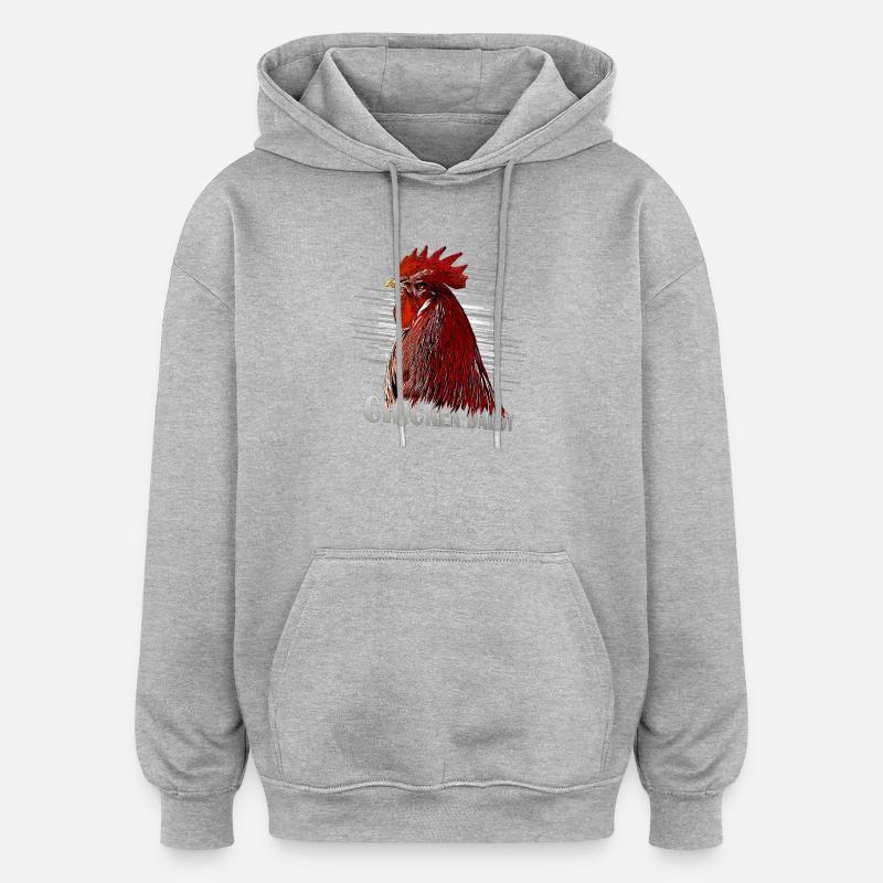 Fans de poulets - - Coq - PapaPoulet - Sweat à capuche oversize unisexe - gris chiné
