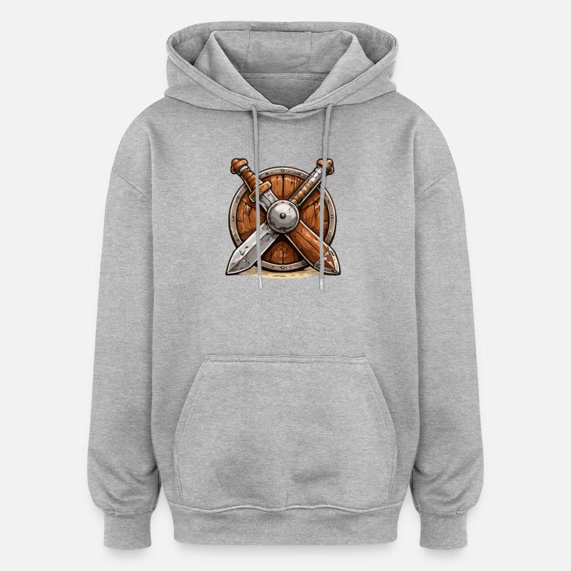 Schild und Schwerter Wikinger - Oversized Unisex Hoodie - Grau meliert