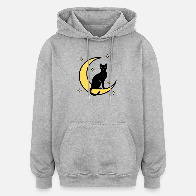 Chat Lune Étoiles Sorcellerie - Sweat à capuche oversize unisexe - gris chiné
