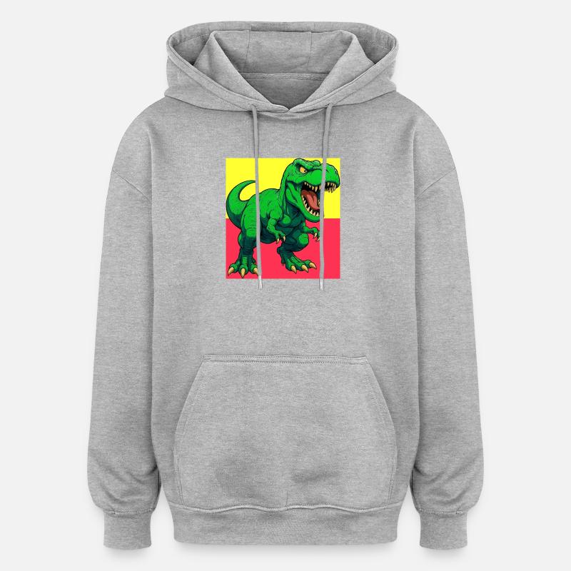 dinosaure - Sweat à capuche oversize unisexe - gris chiné