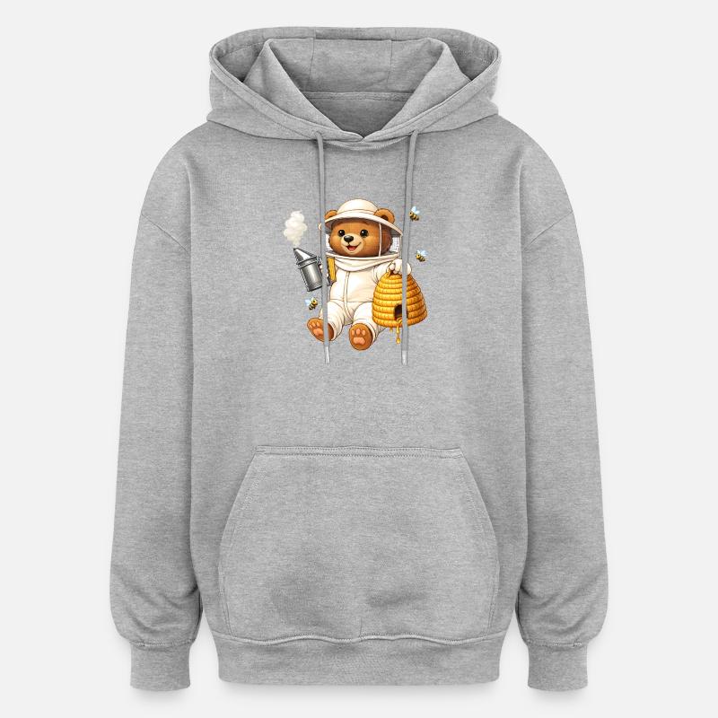 Beekeeper bear with beehive illustration - Oversized Unisex Hoodie - heather grey