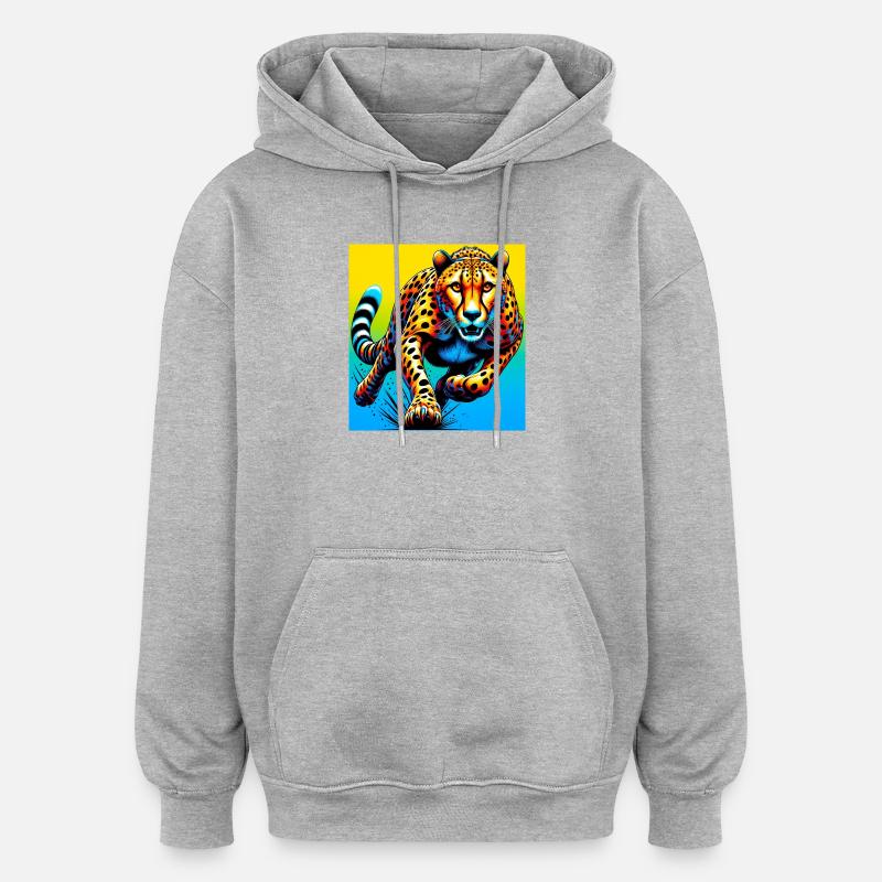 guépard - Sweat à capuche oversize unisexe - gris chiné