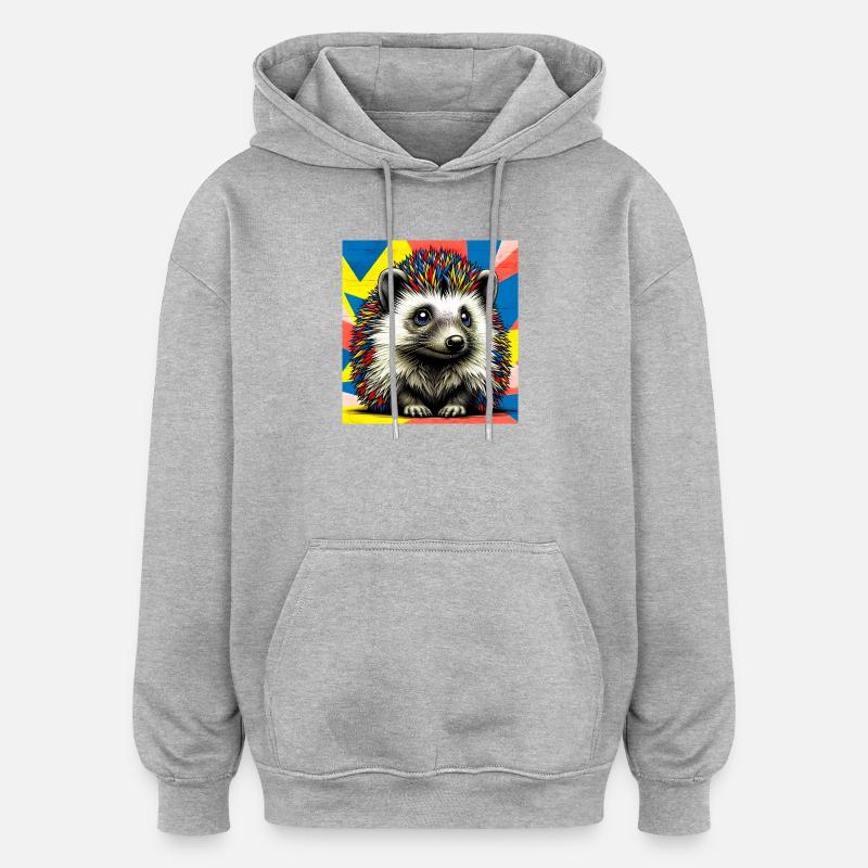 hérisson - Sweat à capuche oversize unisexe - gris chiné