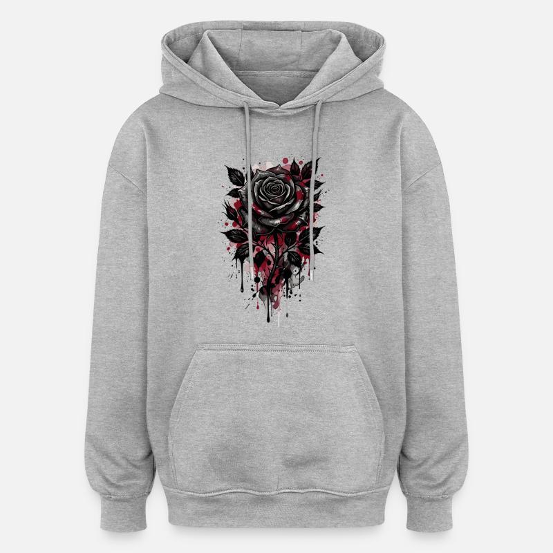 Rose, Rose Noire, Rose et Fleurs - Sweat à capuche oversize unisexe - gris chiné