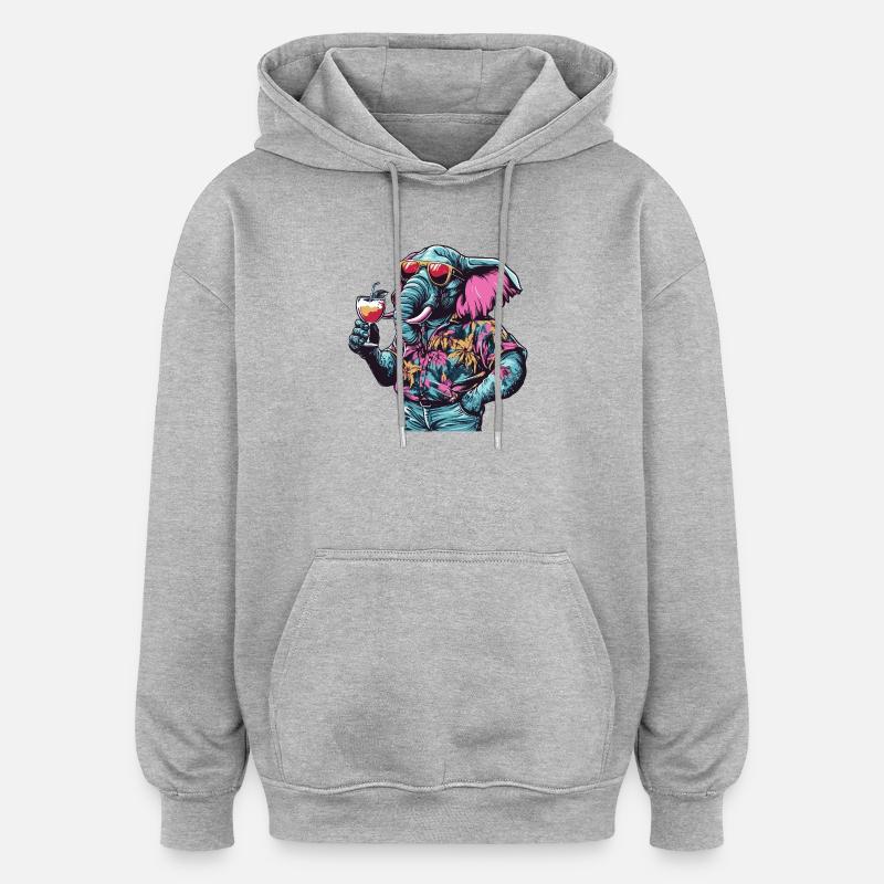 Elefant Comic Sommer - Oversized Unisex Hoodie - Grau meliert