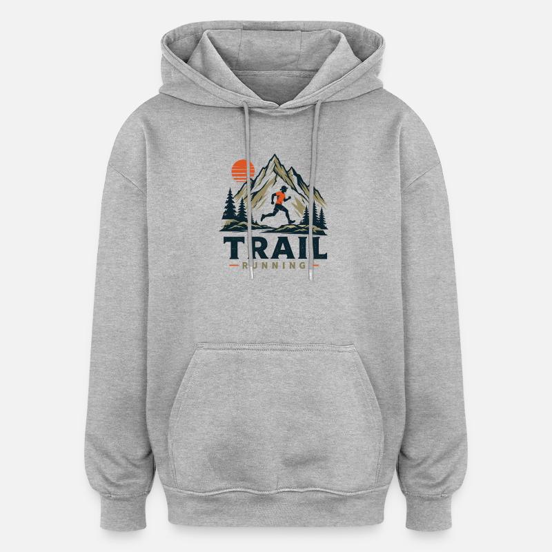 Course sur sentier - Sweat à capuche oversize unisexe - gris chiné
