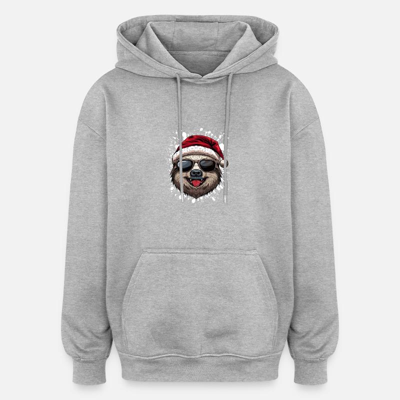 paresseux Noël drôle - Sweat à capuche oversize unisexe - gris chiné