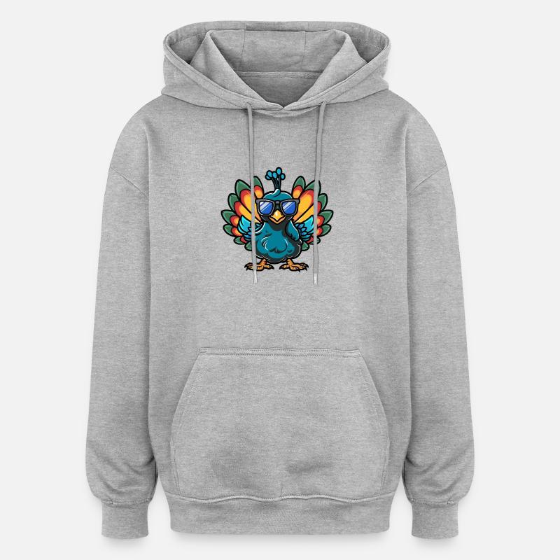 Pfau Vogel Comic Cool - Oversized Unisex Hoodie - Grau meliert