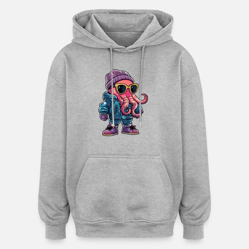 Bande dessinée d’hiver Octopus - Sweat à capuche oversize unisexe - gris chiné