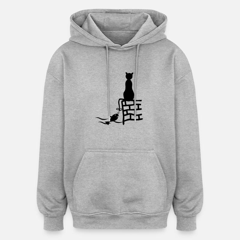 cat de pêche - Sweat à capuche oversize unisexe - gris chiné