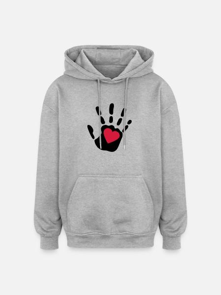 love_handprint_2c - Oversized Unisex Hoodie - heather grey