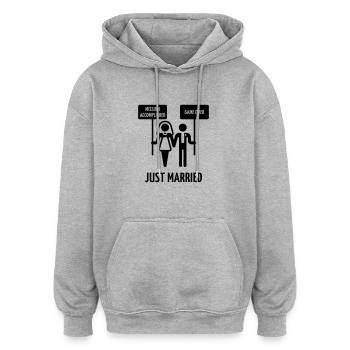 Just Married – Mission Accomplished – Game Over - Oversized Unisex Hoodie - Grau meliert - Vorne - Noah (186cm)