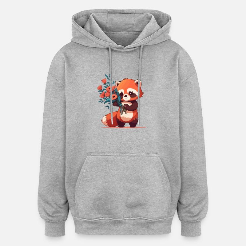 Panda roux à fleurs - Sweat à capuche oversize unisexe - gris chiné