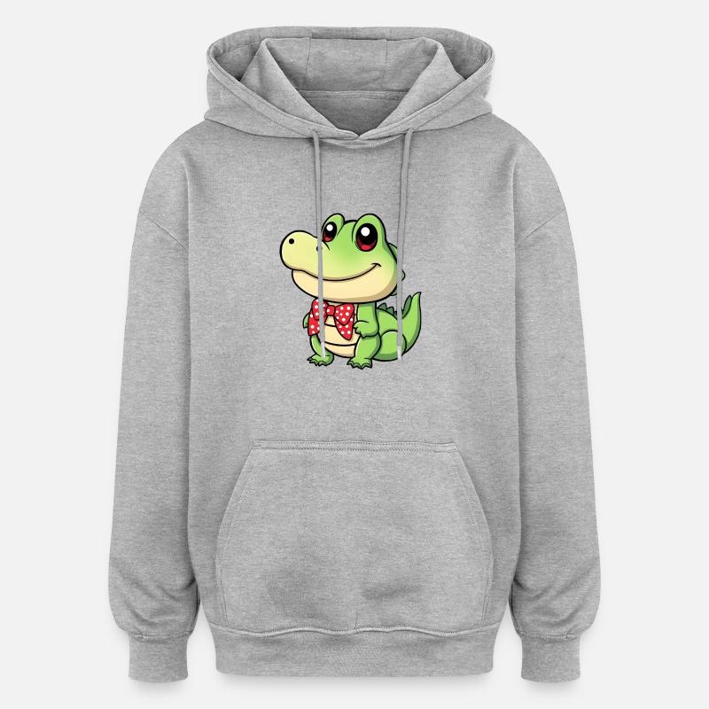süßes Comic-Krokodil mit roter Krawatte - Oversized Unisex Hoodie - Grau meliert