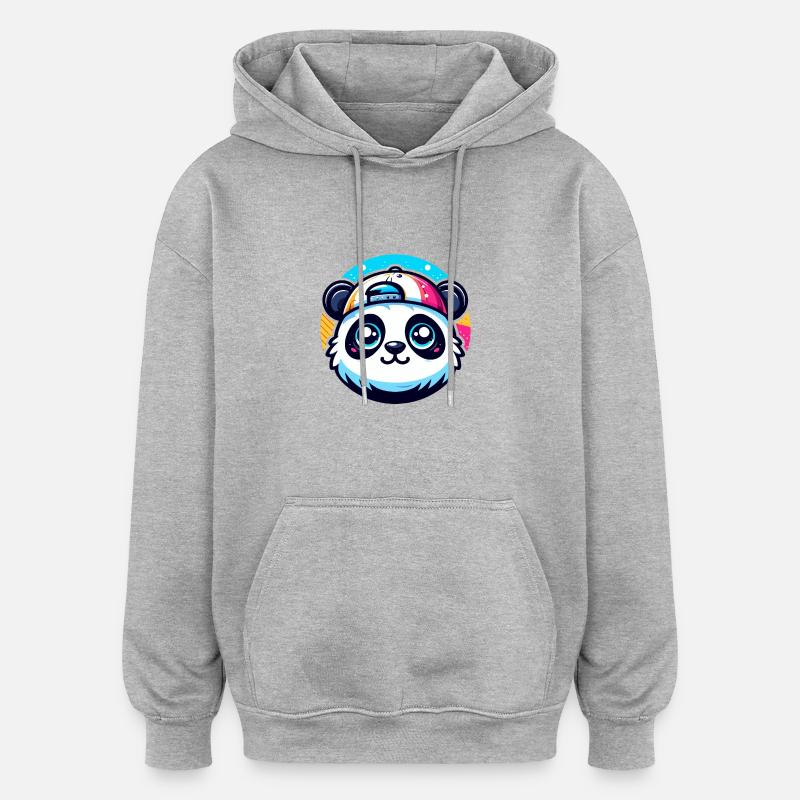 Panda Kawaii avec casquette - Sweat à capuche oversize unisexe - gris chiné