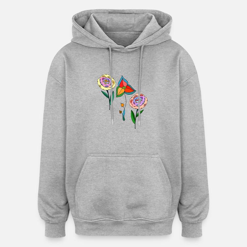 Fleur - Sweat à capuche oversize unisexe - gris chiné