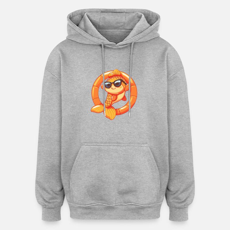 Poisson rouge Bande dessinée Cool - Sweat à capuche oversize unisexe - gris chiné