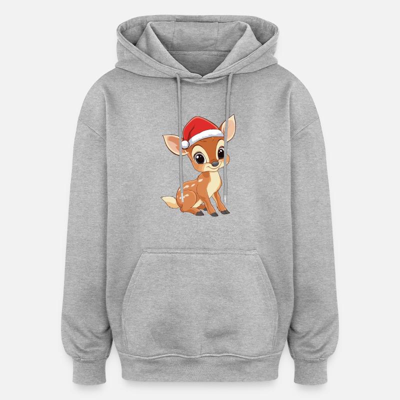 Cerf Noël mignon Noël mignon - Sweat à capuche oversize unisexe - gris chiné