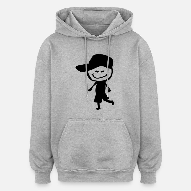 Sourire garçon dans le chapeau - Sweat à capuche oversize unisexe - gris chiné