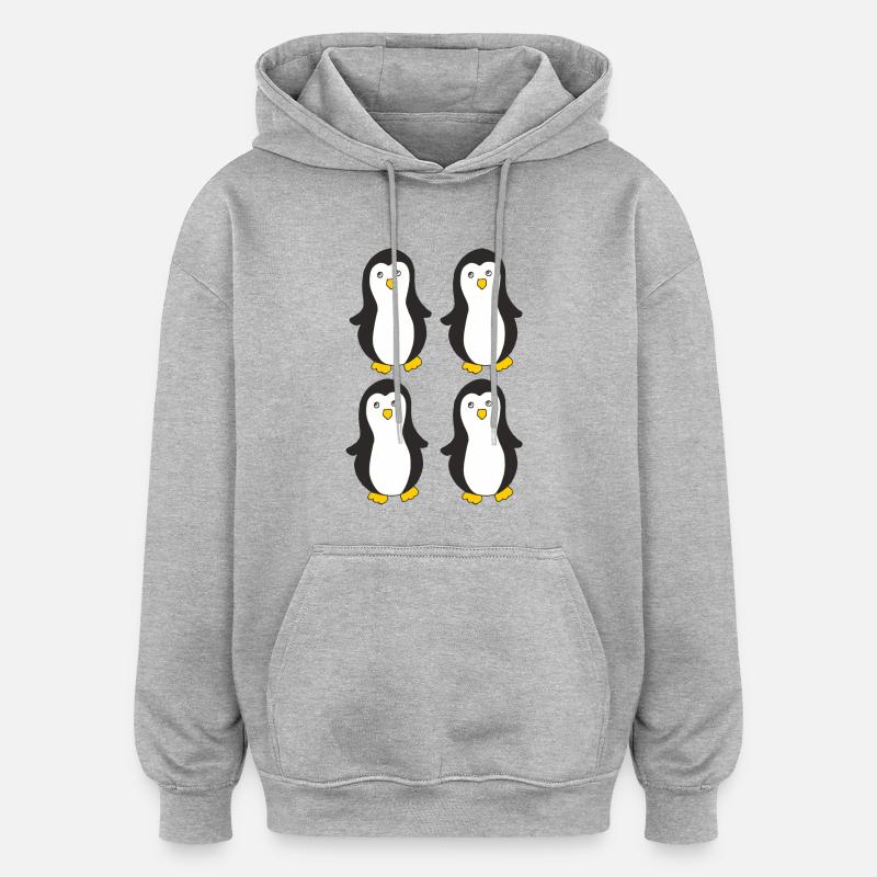 Pingouin 4 - Sweat à capuche oversize unisexe - gris chiné
