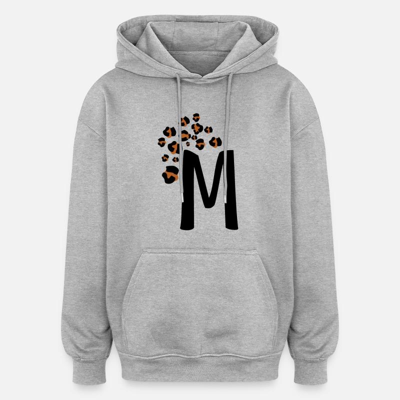 Lettre m motifs léopard - Sweat à capuche oversize unisexe - gris chiné