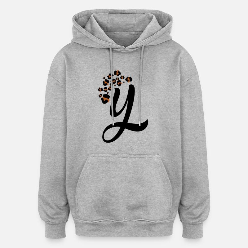 Letter and leopard patterns - Oversized Unisex Hoodie - heather grey