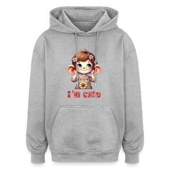 Dessin animé mignon - Sweat à capuche oversize unisexe - gris chiné - Devant - Noah (186cm)