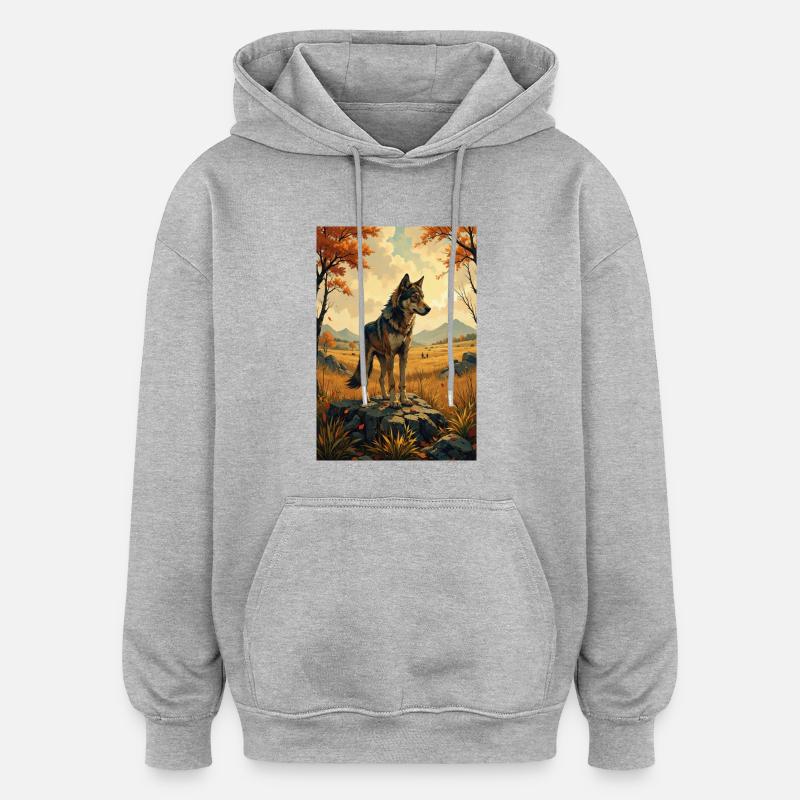 L’image du loup - Sweat à capuche oversize unisexe - gris chiné