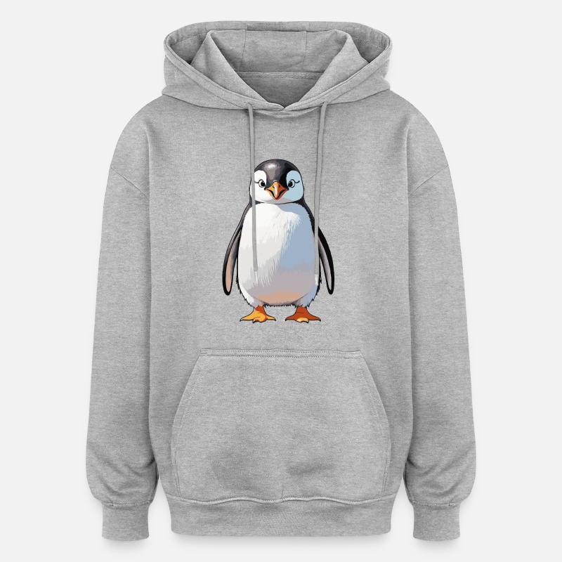 Pingouin - Autocollant animal mignon - Sweat à capuche oversize unisexe - gris chiné