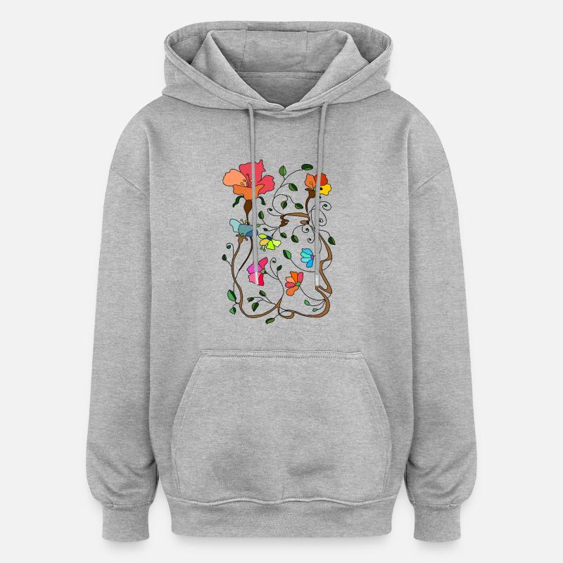 Fleur - Sweat à capuche oversize unisexe - gris chiné