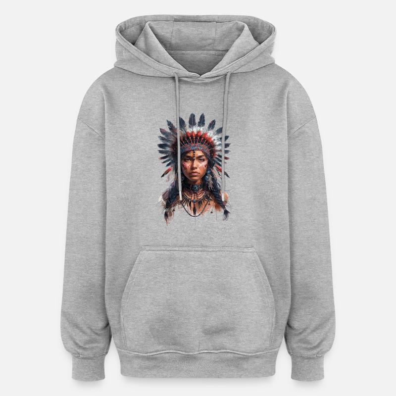 Guerrier tribal - Sweat à capuche oversize unisexe - gris chiné