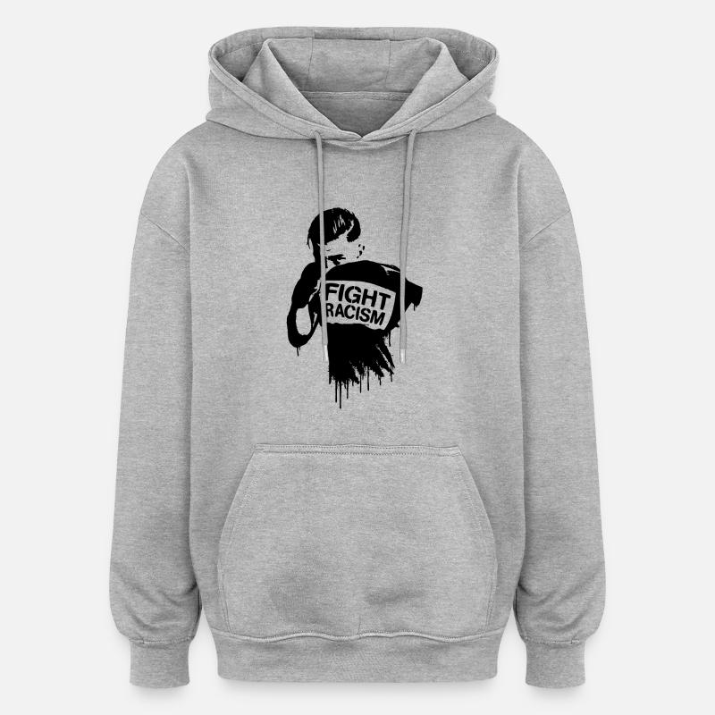 Combattez le racisme MAINTENANT - Sweat à capuche oversize unisexe - gris chiné