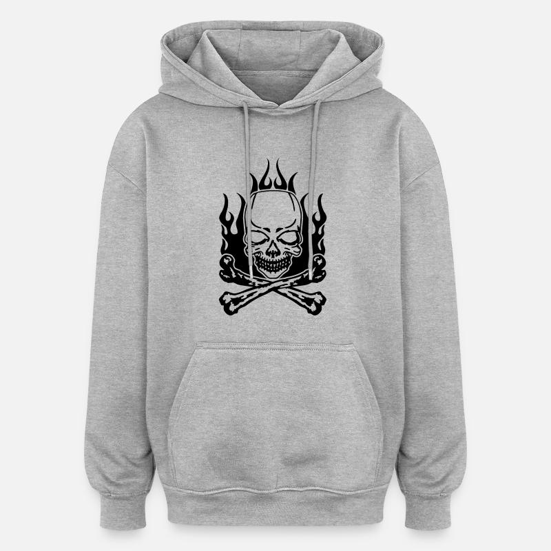 Burning Skull - Sweat à capuche oversize unisexe - gris chiné