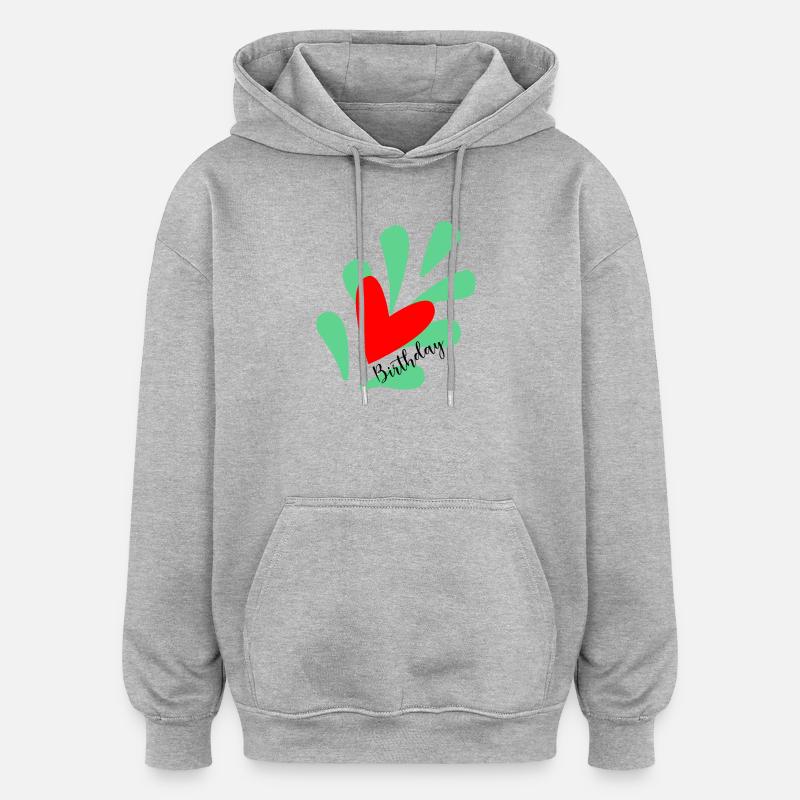 ANNIVERSAIRE. HAPPY BIRTHDAY. JOYEUX ANNIVERSAIRE. - Sweat à capuche oversize unisexe - gris chiné