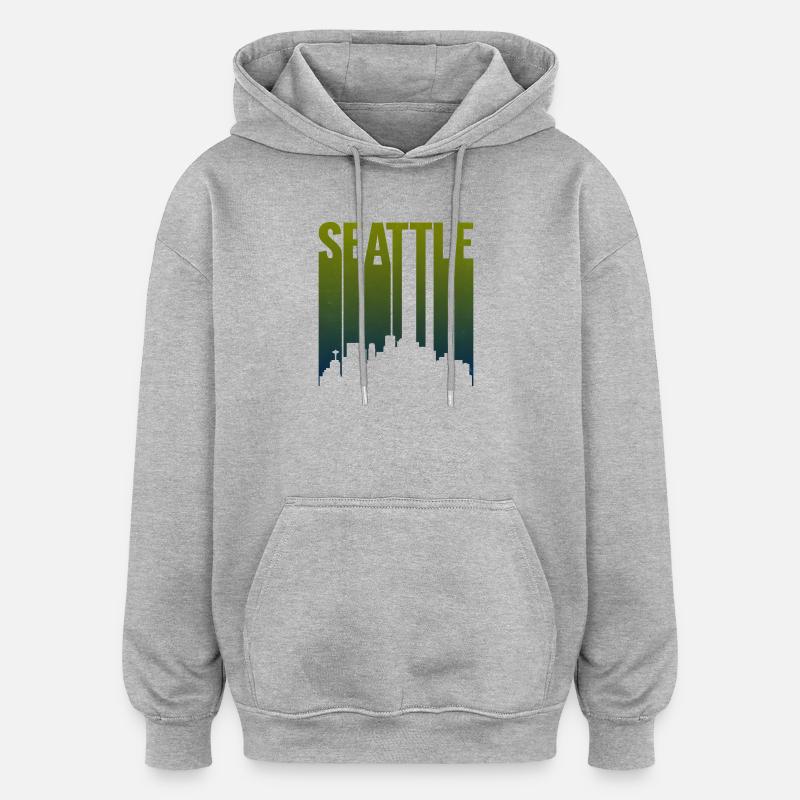 Seattle Skyline Green Gradient - Oversized Unisex Hoodie - heather grey
