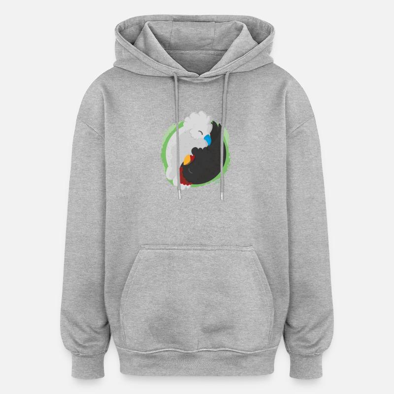 Poulets Jing Jang - Sweat à capuche oversize unisexe - gris chiné