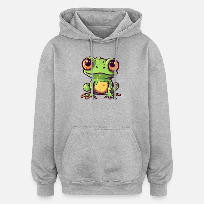 Grenouille Citron Vert Pop Art Personnage - Sweat à capuche oversize unisexe - gris chiné