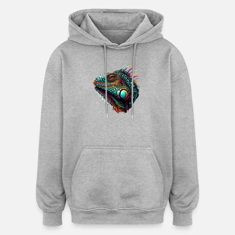 Iguane - Sweat à capuche oversize unisexe - gris chiné
